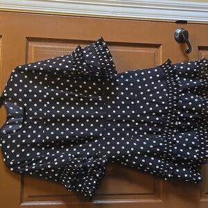Keepsake-Blk/white polka dot dress with ruffled sleeves & skirt Sz M/L